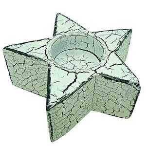 Home Decor Distressed Wooden Star Tea Light Candle Holder White Brown Crackle 3"